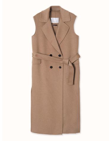 camel hair 100% |  double-breasted long vest coat - camel