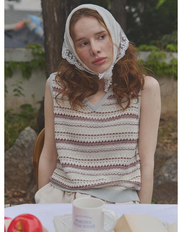 테라누고 silk 82% rayon 18% | silk fair isle knit vest - Pale Mint 착용컷