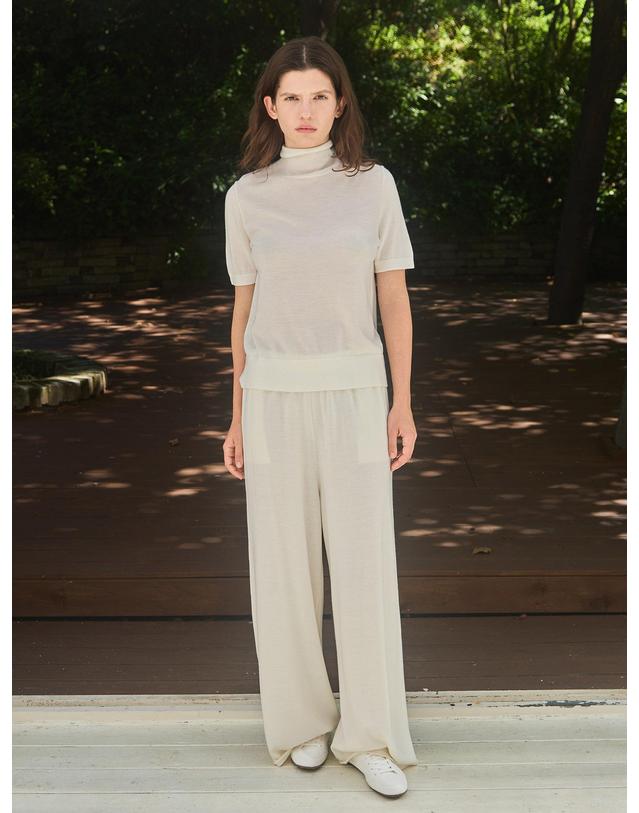 테라누고 wool 70% silk 30% | blended wide knit pants - White 화이트 착용컷