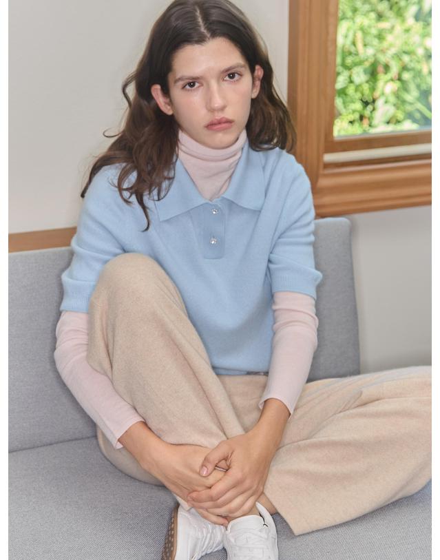 테라누고 cashmere 100% | lounge knit pants - Oat 베이지 착용컷