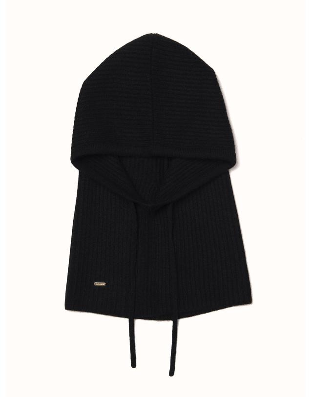 테라누고 cashmere 100% | ribbed hood warmer - Black 블랙 착용컷