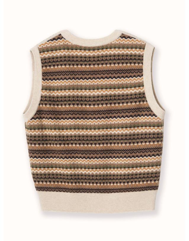 테라누고 cashmere 100% | cashmere pattern knit vest - Brown 화이트 착용컷
