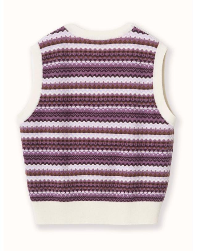 테라누고 cashmere 100% | cashmere pattern knit vest - Pale Purple 퍼플 착용컷