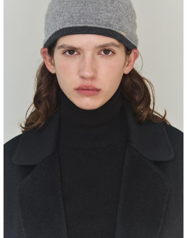 테라누고 cashmere 100% | cashmere contrast beanie - Gray 그레이 착용컷