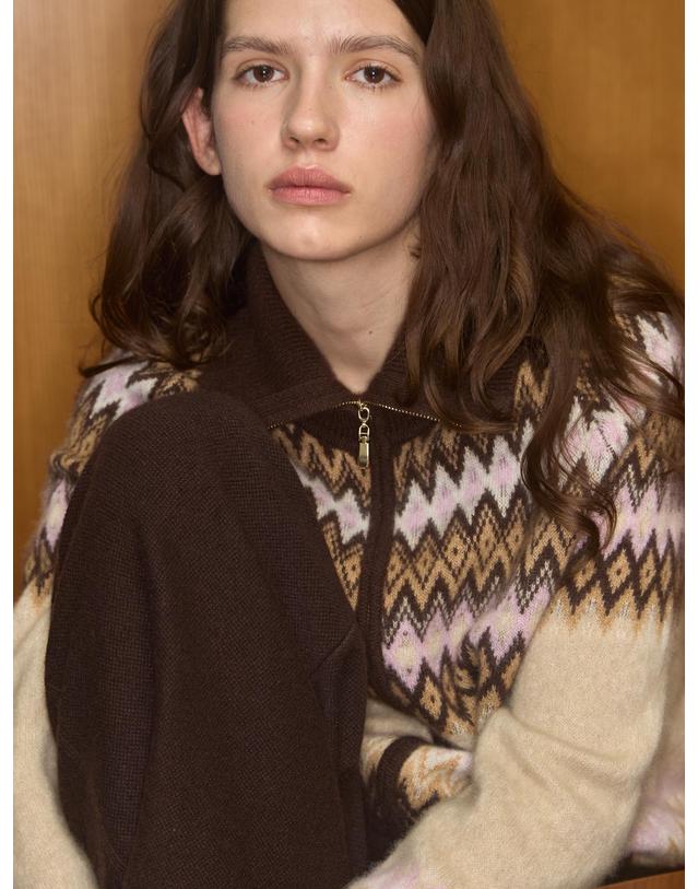 테라누고 cashmere 100% | cashmere zip cardigan - Brown 브라운 착용컷