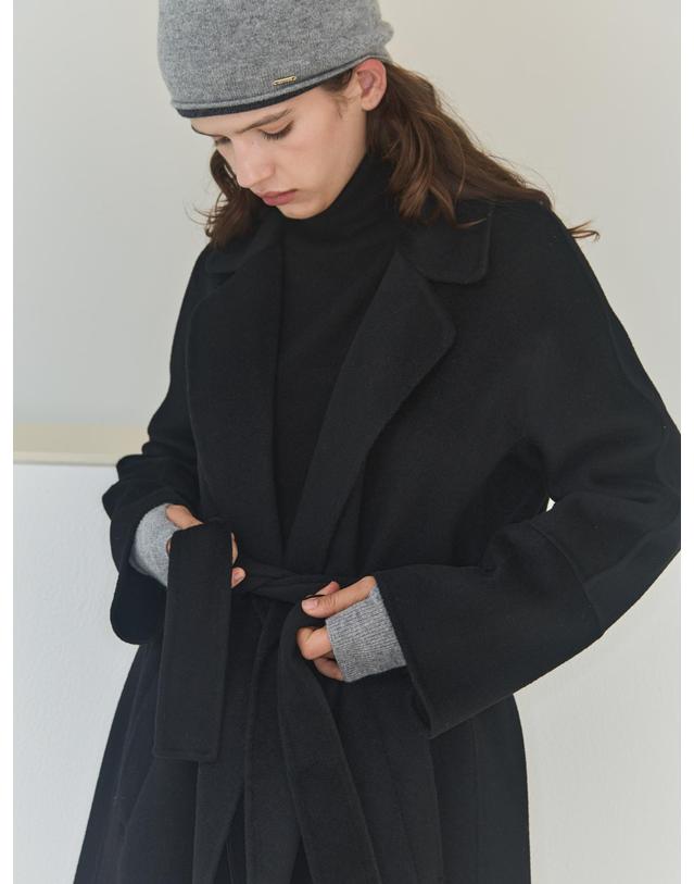 테라누고 camel hair 100% | tailored belted coat - black 블랙 착용컷