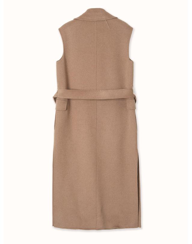 테라누고 camel hair 100% | double-breasted long vest coat - camel 카멜 착용컷