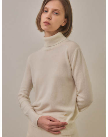 cashmere 100% | classic high-neck knit top - White