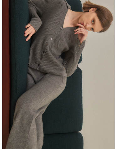 cashmere 100% | classic knit pants - Gray