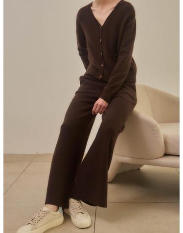 cashmere 100% | classic knit pants - Dark Brown