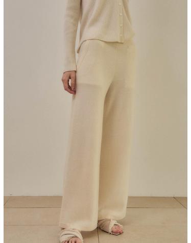 cashmere 100% | classic knit pants - White