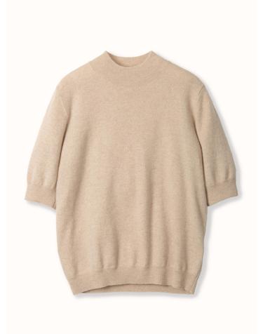 cashmere 100% | half-neck sleeve knit top - Oat