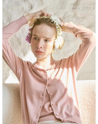 cashmere 100% | superfine round neck cardigan - Pink