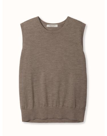 cashmere 100% | superfine sleeveless knit top - Brown