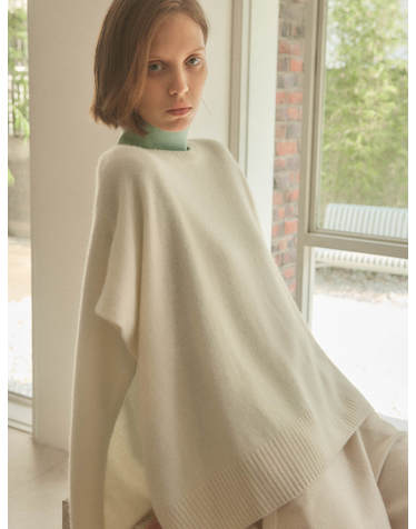 cashmere 100% | nimbus crewneck poncho - White