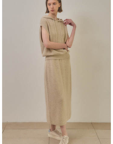 cashmere 100% | lame set-up knit skirt - Oat