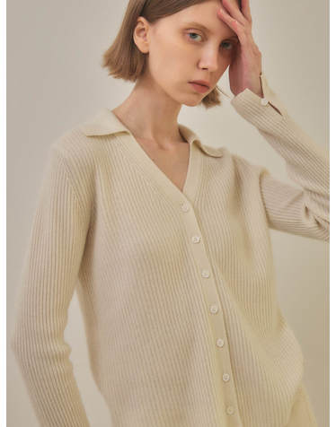 테라누고 cashmere 100% collar v-neck cardigan - White