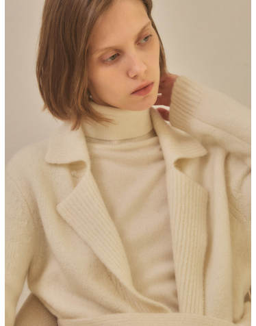 테라누고 cashmere 100% collar neck belt cardigan - White