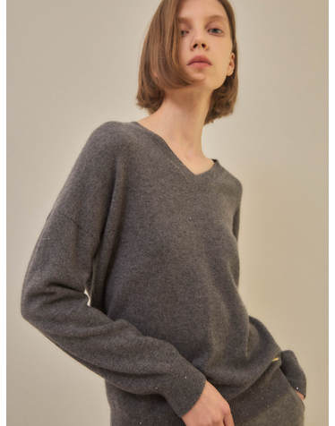 cashmere 100% | sparkling v-neck knit top - Gray