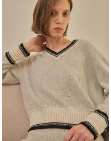 cashmere 100% | v-neck crop knit top - Gray