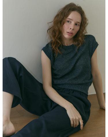 silk 100% | linen touch silk cap sleeve knit - Deep Navy
