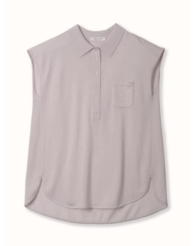 테라누고 merino wool 70% silk 30% | cap sleeve collared knit top - Pale Purple 착용컷