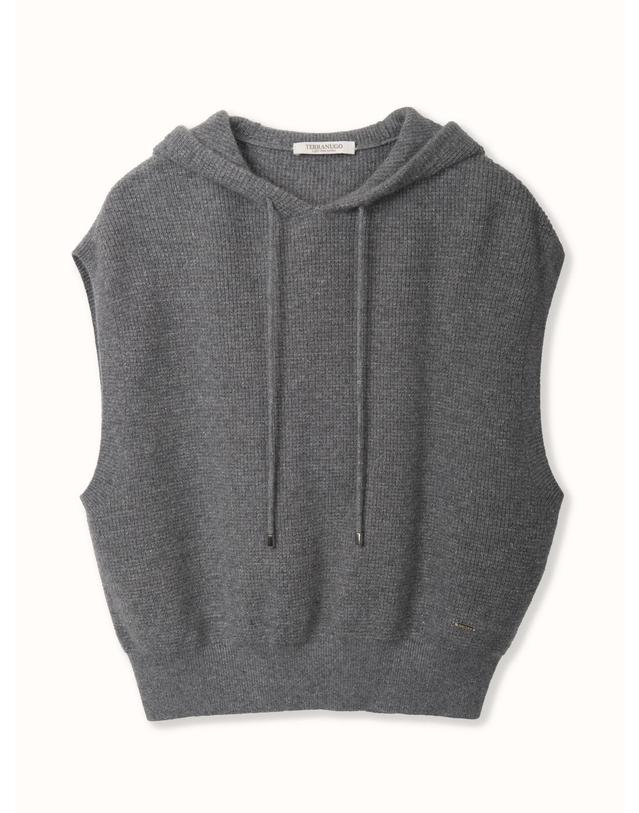 테라누고 cashmere 100% | lame set-up hoodie vest - Gray 착용컷