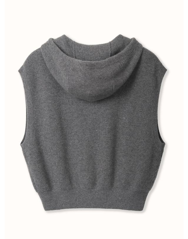 테라누고 cashmere 100% | lame set-up hoodie vest - Gray 착용컷