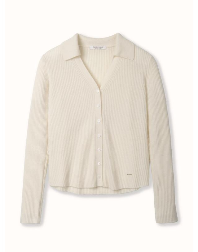테라누고 cashmere 100% | collar v-neck cardigan - White 착용컷