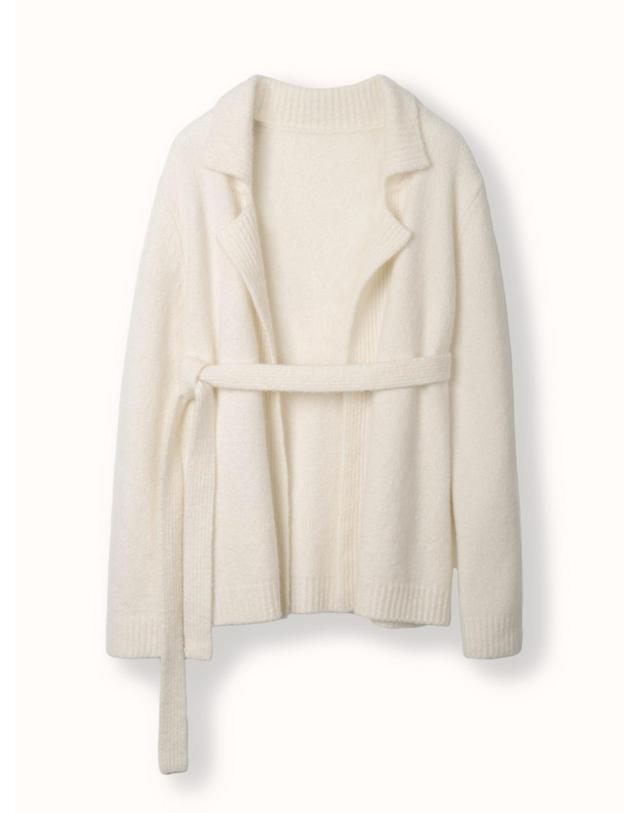 테라누고 cashmere 100% | collar neck belt cardigan - White 착용컷
