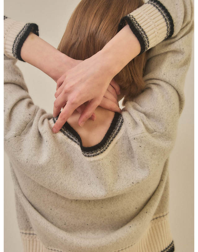 테라누고 cashmere 100% | v-neck crop knit top - Gray 착용컷