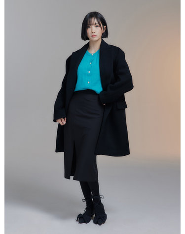 DOULBE LAYER HERRINGBONE SINGLE COAT (BLACK)