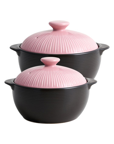 한국도자기리빙 리한 라인팟 무균열 뚝배기 2종세트 (16cm+18cm) 핑크