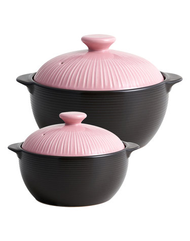 한국도자기리빙 리한 라인팟 무균열 뚝배기 2종세트 (12cm+18cm) 핑크