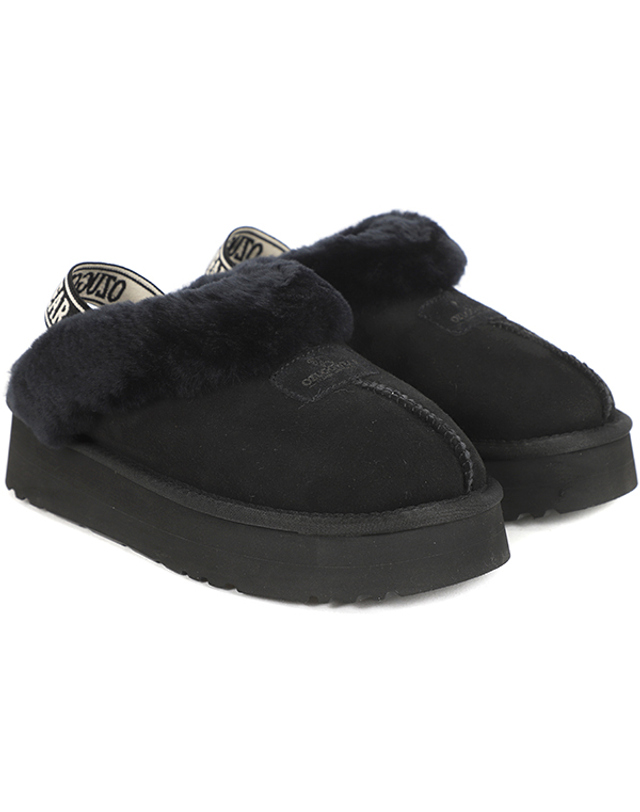 오즈웨어 오즈어그웨어 양털 슬리퍼 UGG 코케트 백스트랩 플랫폼 (OUW111PEB-BLACK) 착용컷