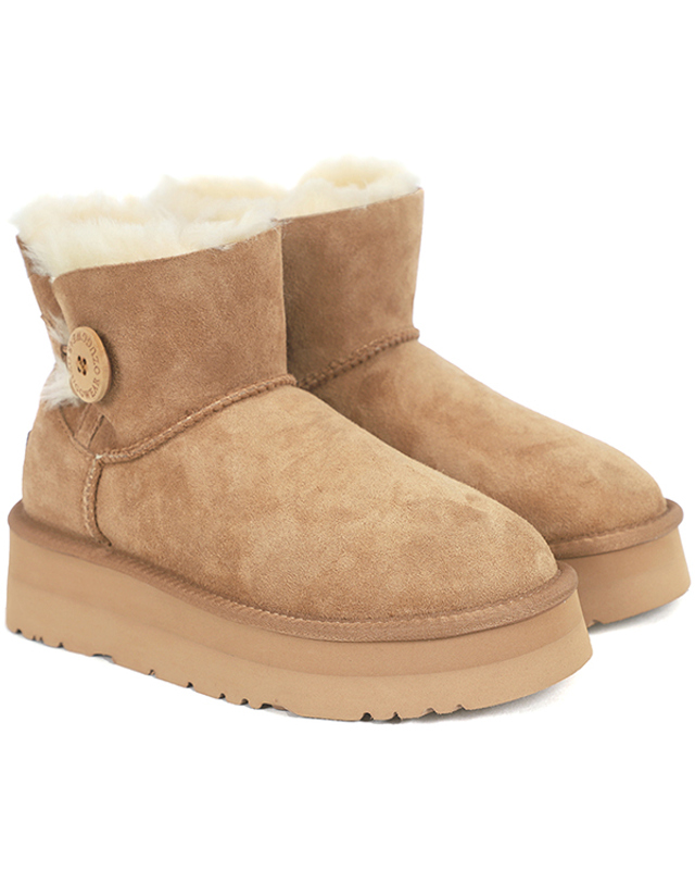 오즈웨어 오즈어그웨어 여성 양털 부츠 UGG 클래식 미니 버튼 플랫폼 (OUW104P-CHESTNUT) 착용컷