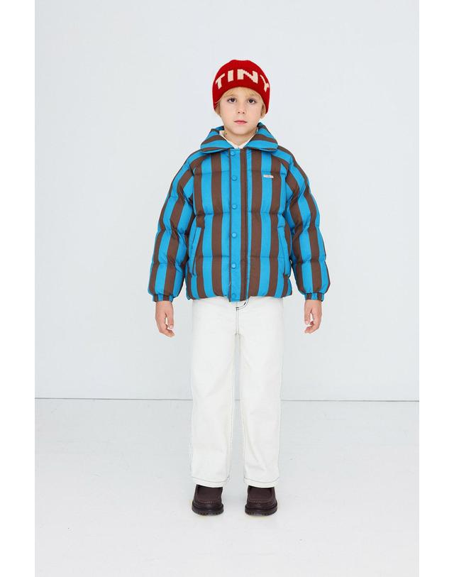 타이니코튼 타이니코튼 26FW 아동 패딩 자켓 BLUE-CACAO STRIPES SHORT PADDED JACKET AW26-045-U01 착용컷