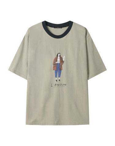 프린팅 배색 데일리 반팔 티셔츠 (DQ2LW010A)