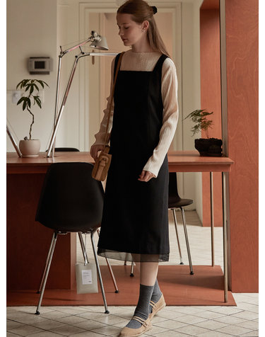 Hem line sheer patch dress - Black