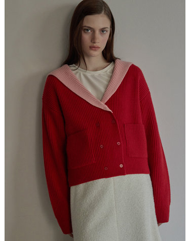 Sailor collar double cardigan - Red