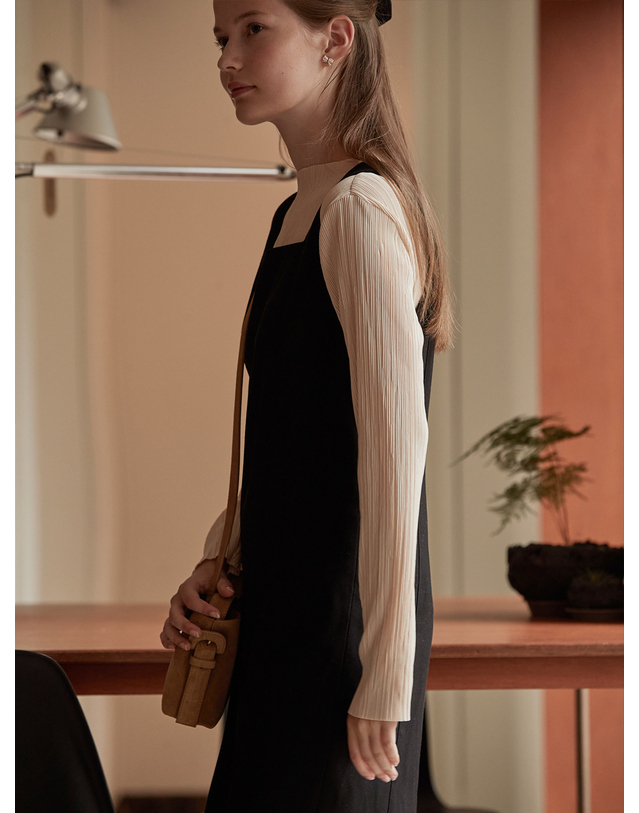 비뮤즈맨션 Hem line sheer patch dress - Black 착용컷