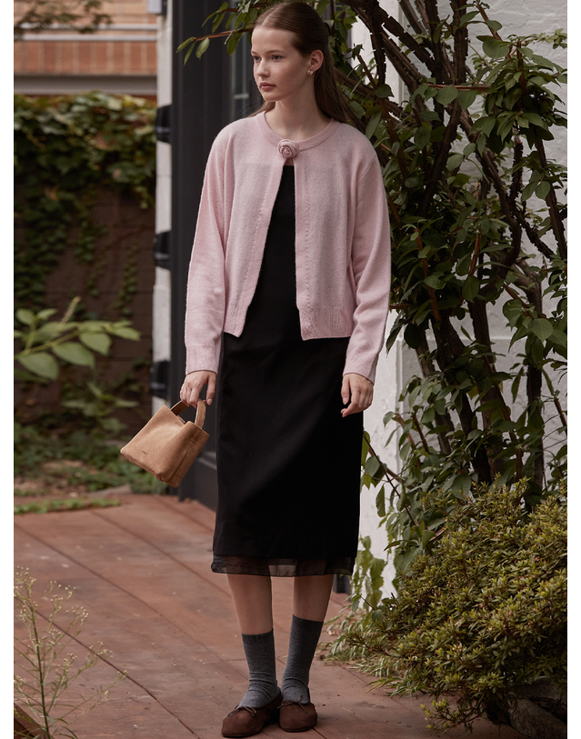 비뮤즈맨션 Hem line sheer patch dress - Black 착용컷