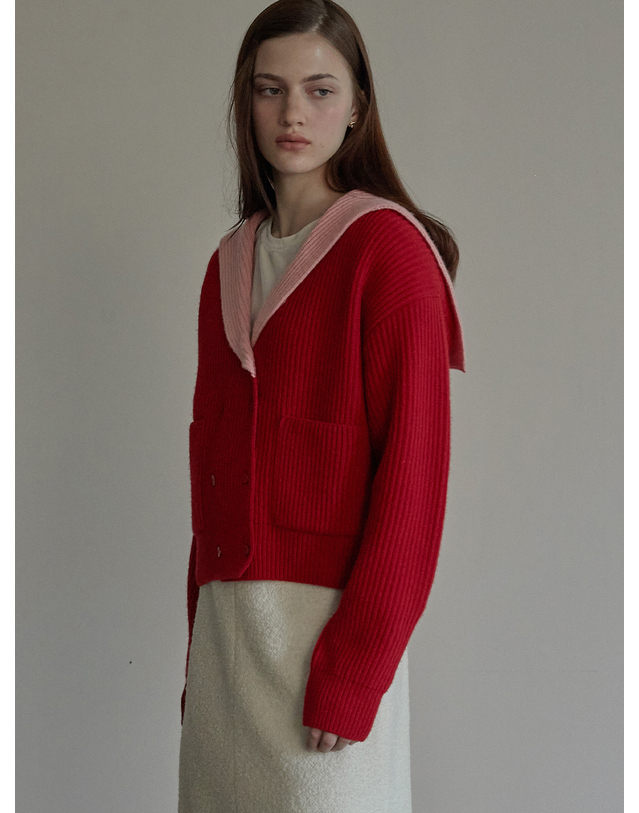 비뮤즈맨션 Sailor collar double cardigan - Red 착용컷