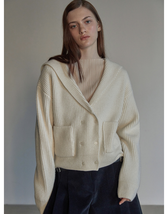 비뮤즈맨션 Sailor collar double cardigan - Red 착용컷