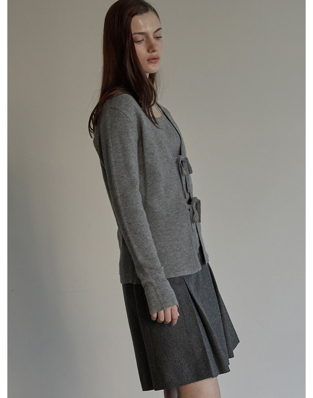 비뮤즈맨션 Ribbon layered cardigan - Melange gray 착용컷