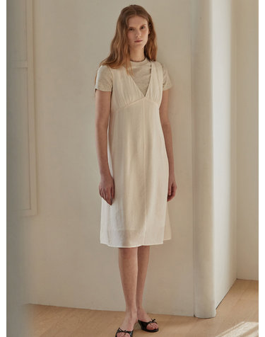 V-neck layered dress - Cream ivory