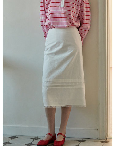 Pintuck lace H-line skirt - Off white