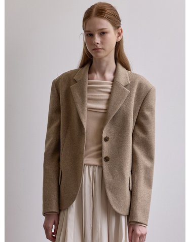 Wool overfit single jacket - Beige