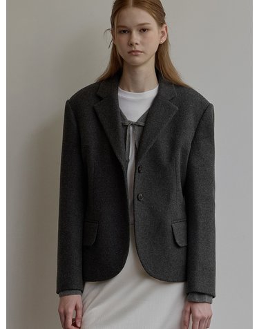 Wool overfit single jacket - Charcoal