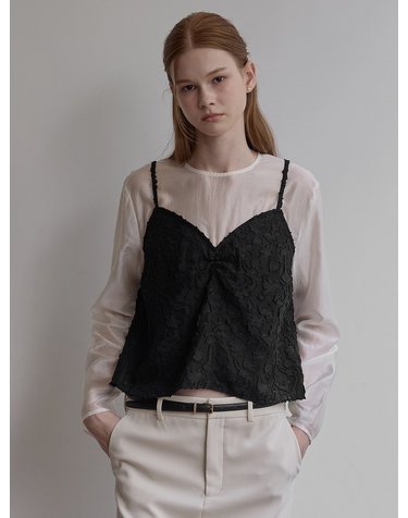 Jacquard bustier blouse - Black